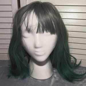 Gray and Green Synthetic Wig